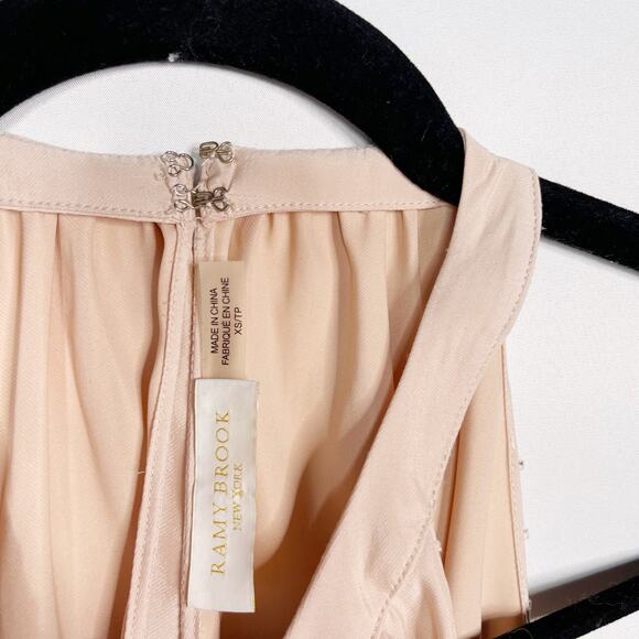 Ramy Brook XSmall Blush Pink The Jackson Cold Shoulder Studded Blouse Top Satin - Picture 10 of 13